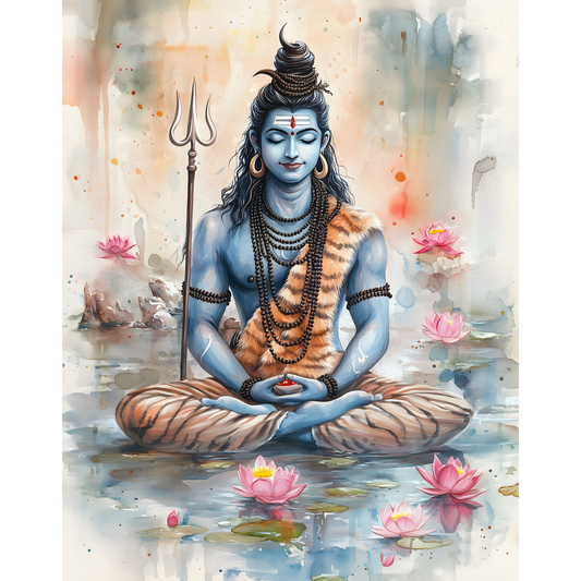 Lord Shiva Mahadev Poster – Trishul, Damru & Meditation Wall Art | Spiritual Hindu Print – Mahadev 19