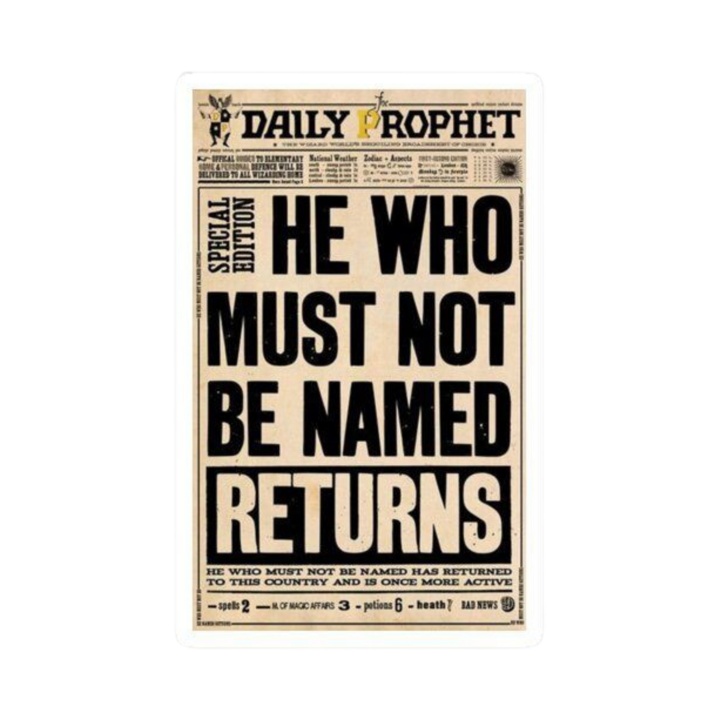 Harry Potter Stickers - Daily Prophet - He Who Must Not Be Named