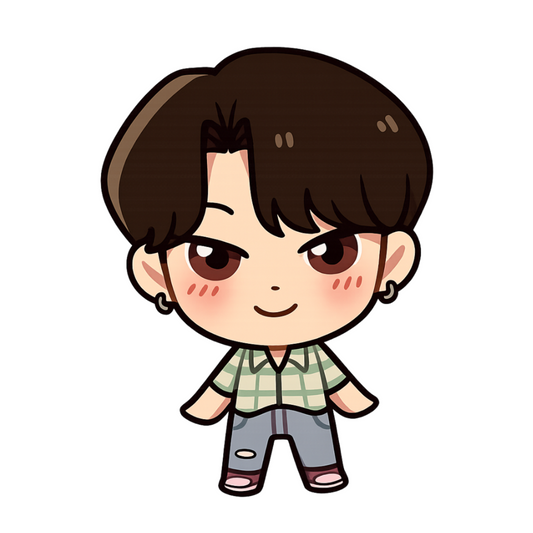K-pop Stickers - Chibi Boy with Brown Hair & Earrings
