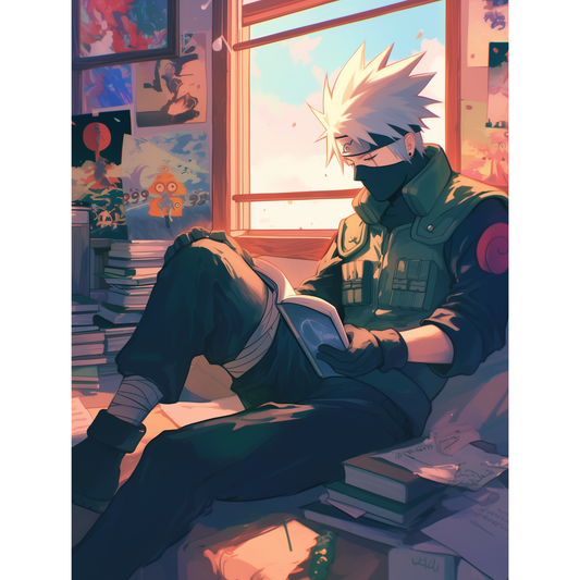 Kakashi Hatake Poster – Naruto Shippuden Wall Art | Sharingan Ninja Print – Kakashi Reading Time