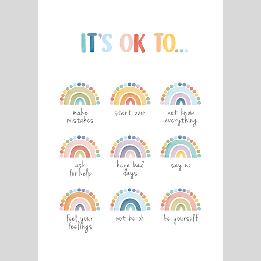 Mental Health Awareness Motivational Poster – Positive Mindset Wall Art – It's ok to