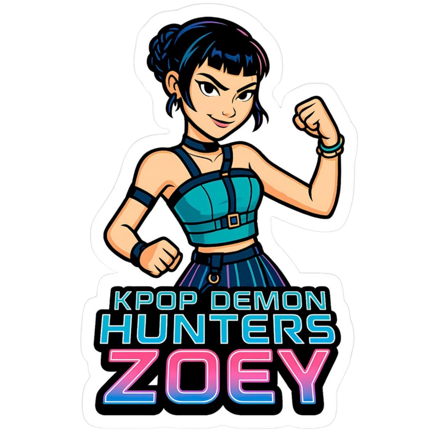 K-pop Stickers - Zoey flexing with text.