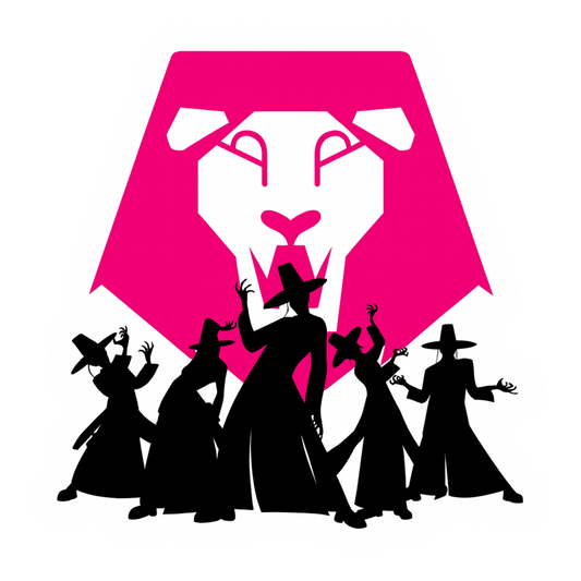 K-pop Stickers - Pink lion logo with shadowy dancers.