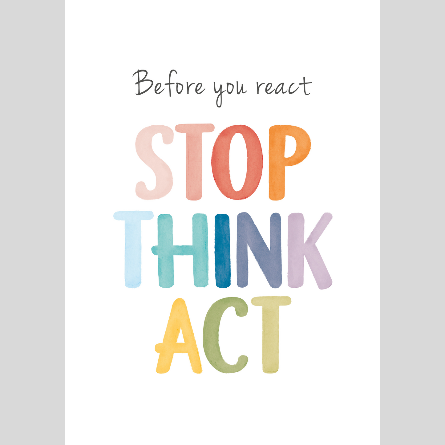 Mental Health Awareness Motivational Poster – Positive Mindset Wall Art – Stop Think Act