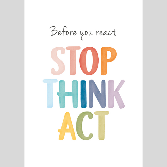 Mental Health Awareness Motivational Poster – Positive Mindset Wall Art – Stop Think Act