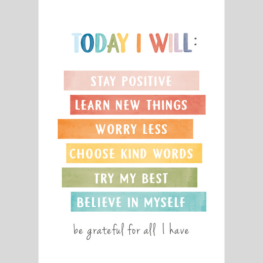 Mental Health Awareness Motivational Poster – Positive Mindset Wall Art – Today I will