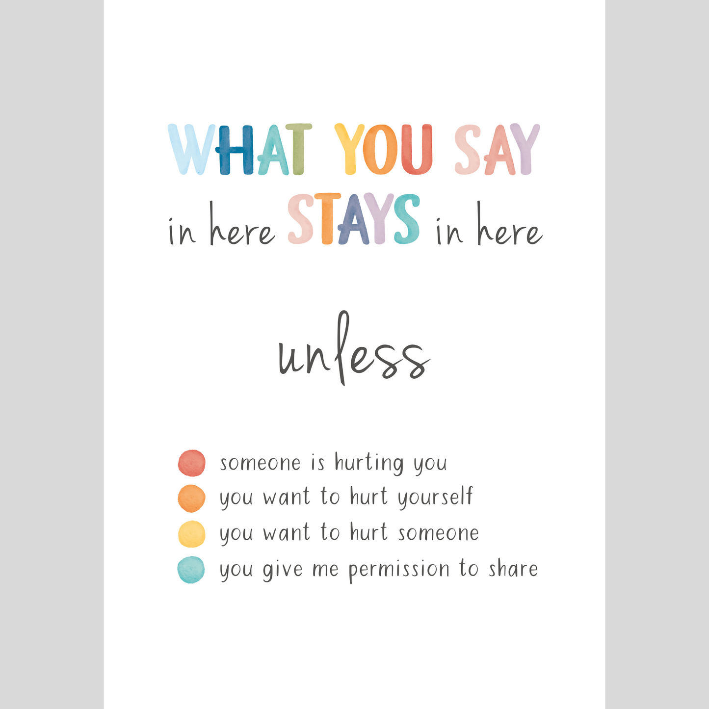 Mental Health Awareness Motivational Poster – Positive Mindset Wall Art – What you say in here stays in here