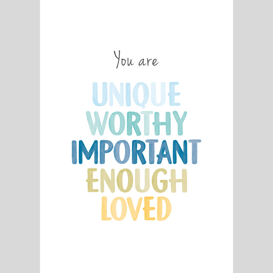 Mental Health Awareness Motivational Poster – Positive Mindset Wall Art – You are unique worthy important enough
