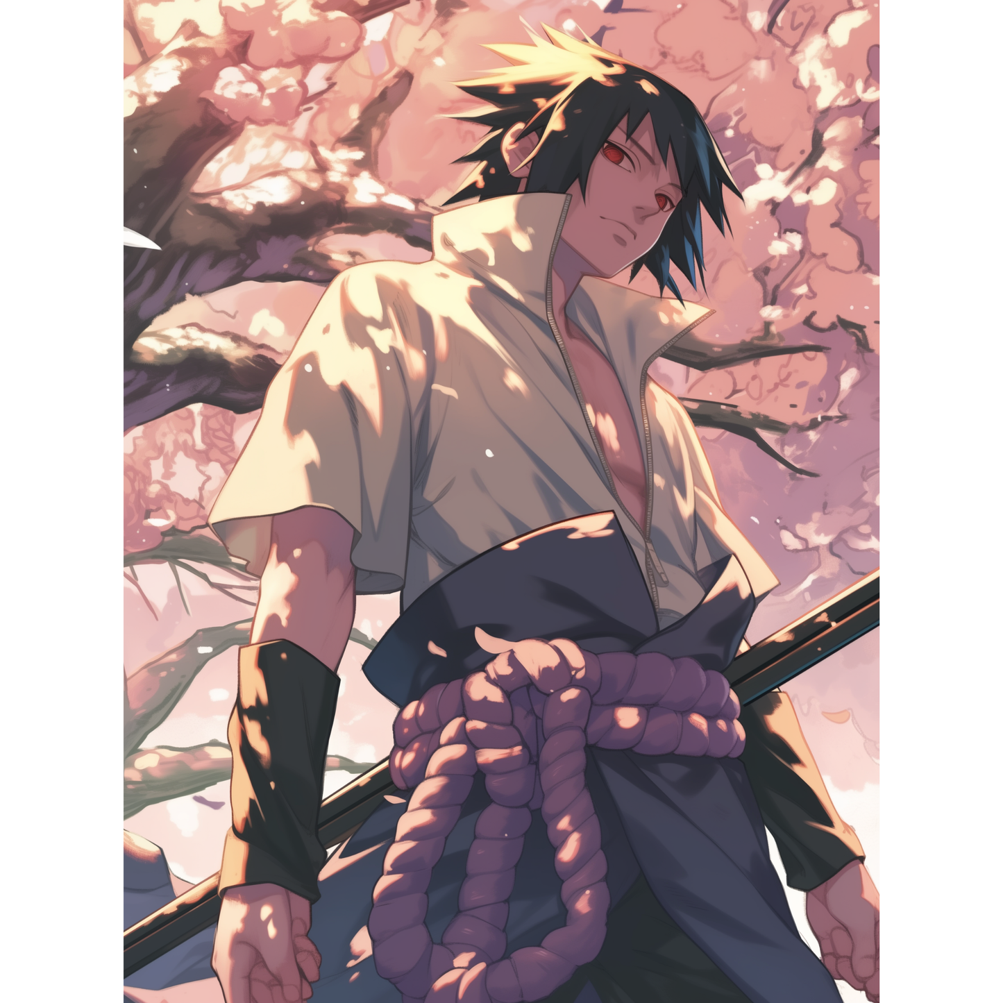 Sasuke Uchiha Poster – Naruto Shippuden Wall Art | Sharingan Anime Print – Cherry Blossom Warrior