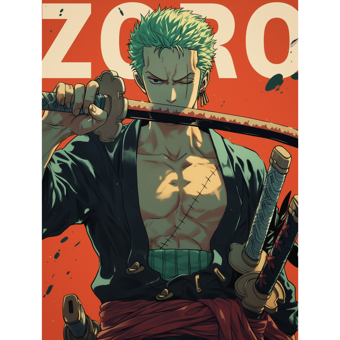 Roronoa Zoro Poster – One Piece Wall Art | Three-Sword Style Anime Print – Calm Before the Fight