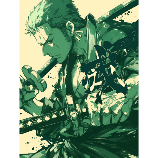 Roronoa Zoro Poster – One Piece Wall Art | Three-Sword Style Anime Print – Green Fury Zoro