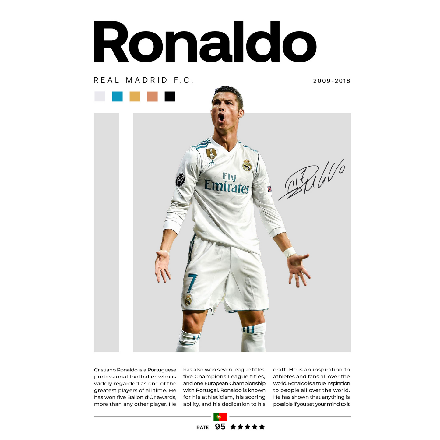 Football Legends Poster Collection – Ronaldo, Messi & Neymar Wall Art – Ronaldo Madrid Icon