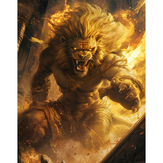 Lord Narasimha Poster – Hindu Mythology Wall Art | Vedic Spiritual Print – Narsimha