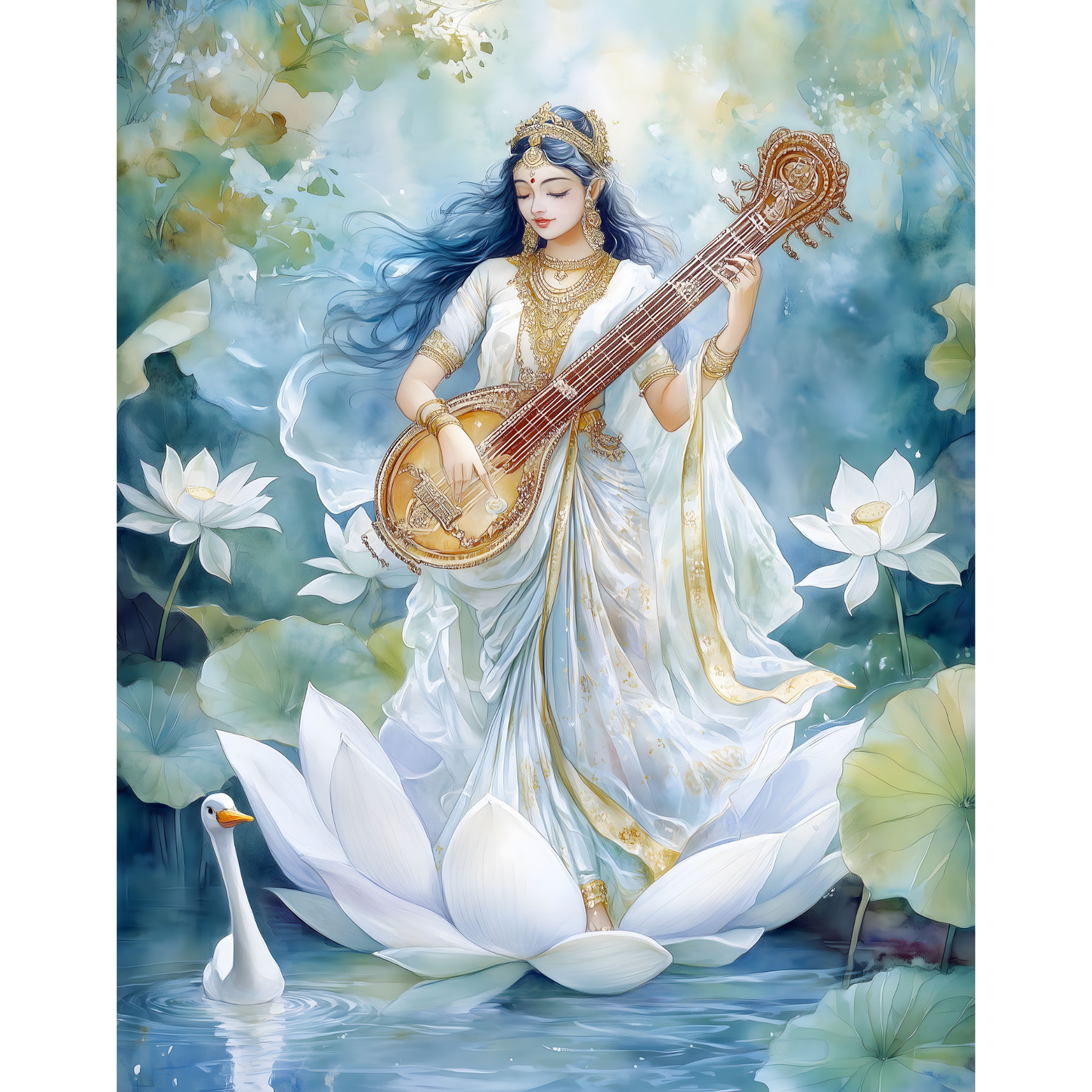 Saraswati Poster β Goddess of Wisdom & Knowledge Wall Art | Vedic Hindu Print β Sarasvati 13