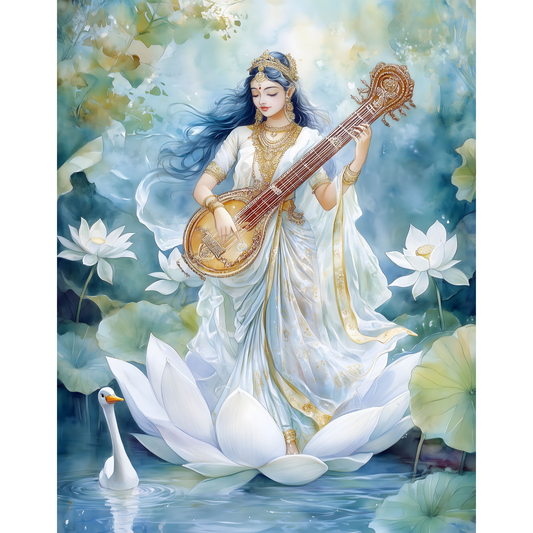 Saraswati Poster – Goddess of Wisdom & Knowledge Wall Art | Vedic Hindu Print – Sarasvati 13