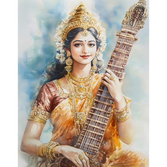 Saraswati Poster – Goddess of Wisdom & Knowledge Wall Art | Vedic Hindu Print – Sarasvati 12