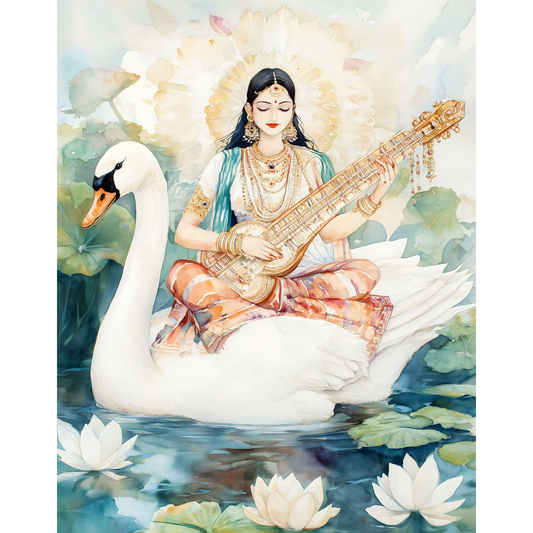 Saraswati Poster – Goddess of Wisdom & Knowledge Wall Art | Vedic Hindu Print – Sarasvati 8