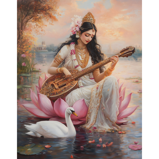 Saraswati Poster – Goddess of Wisdom & Knowledge Wall Art | Vedic Hindu Print – Sarasvati 4