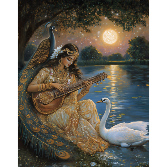 Saraswati Poster – Goddess of Wisdom & Knowledge Wall Art | Vedic Hindu Print – Sarasvati 3