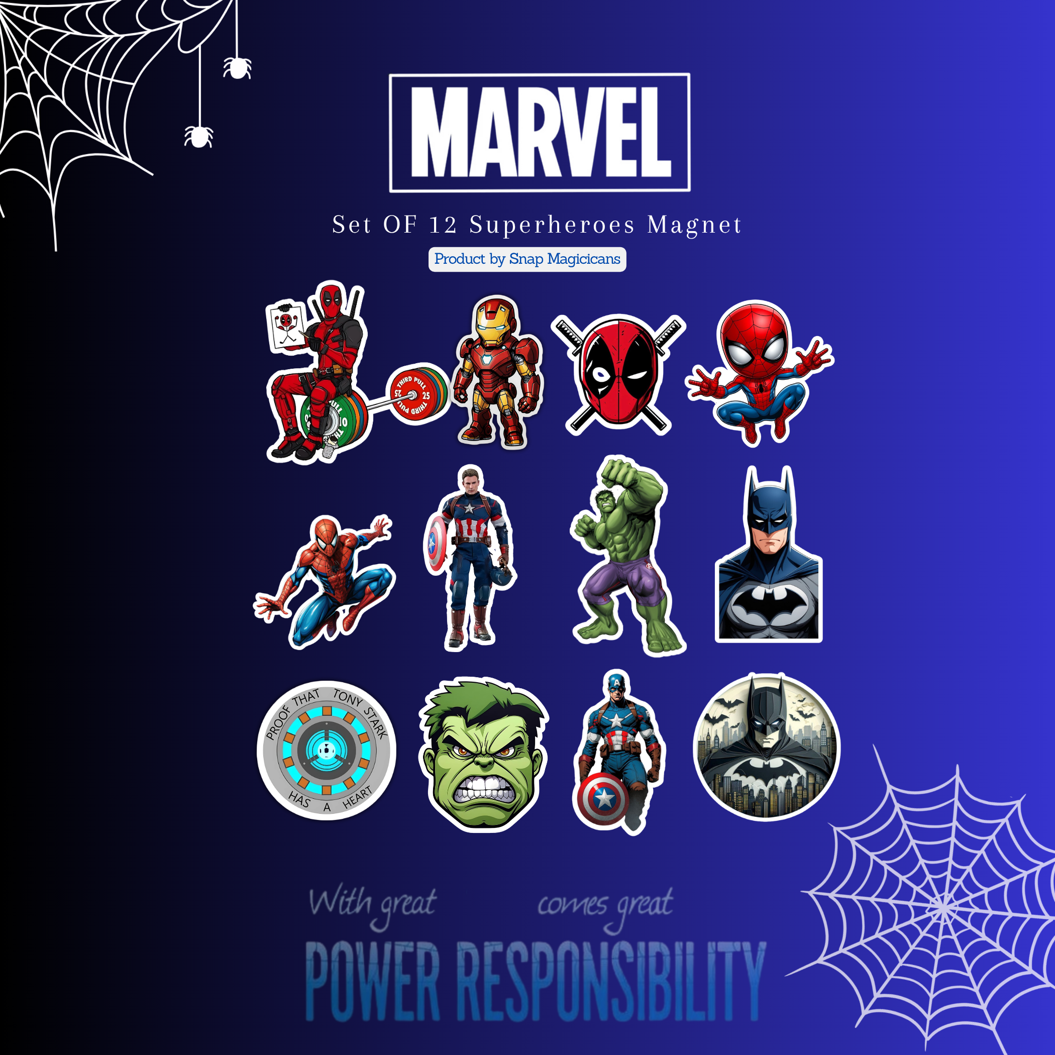 Super Heroes Set 2  Flexible Magnet Set of 12 | Superhero Collectible Gift (Copy)
