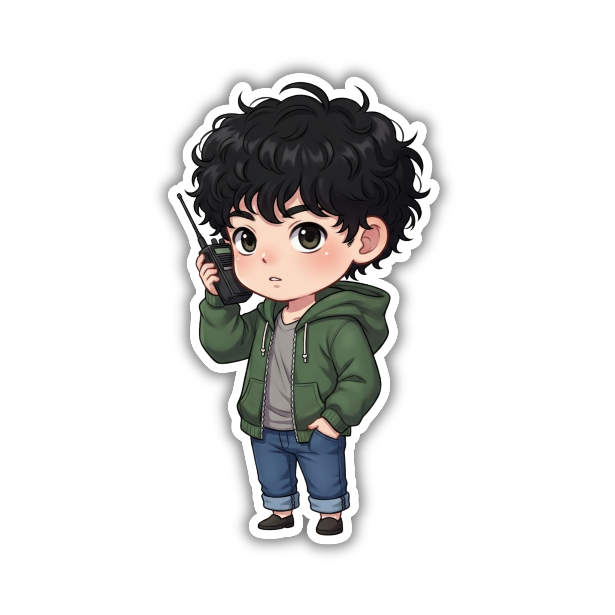 Curly Hair Boy With Jacket Vinyl Sticker | Stranger Things Aesthetic Laptop Decal | Snap Magicians