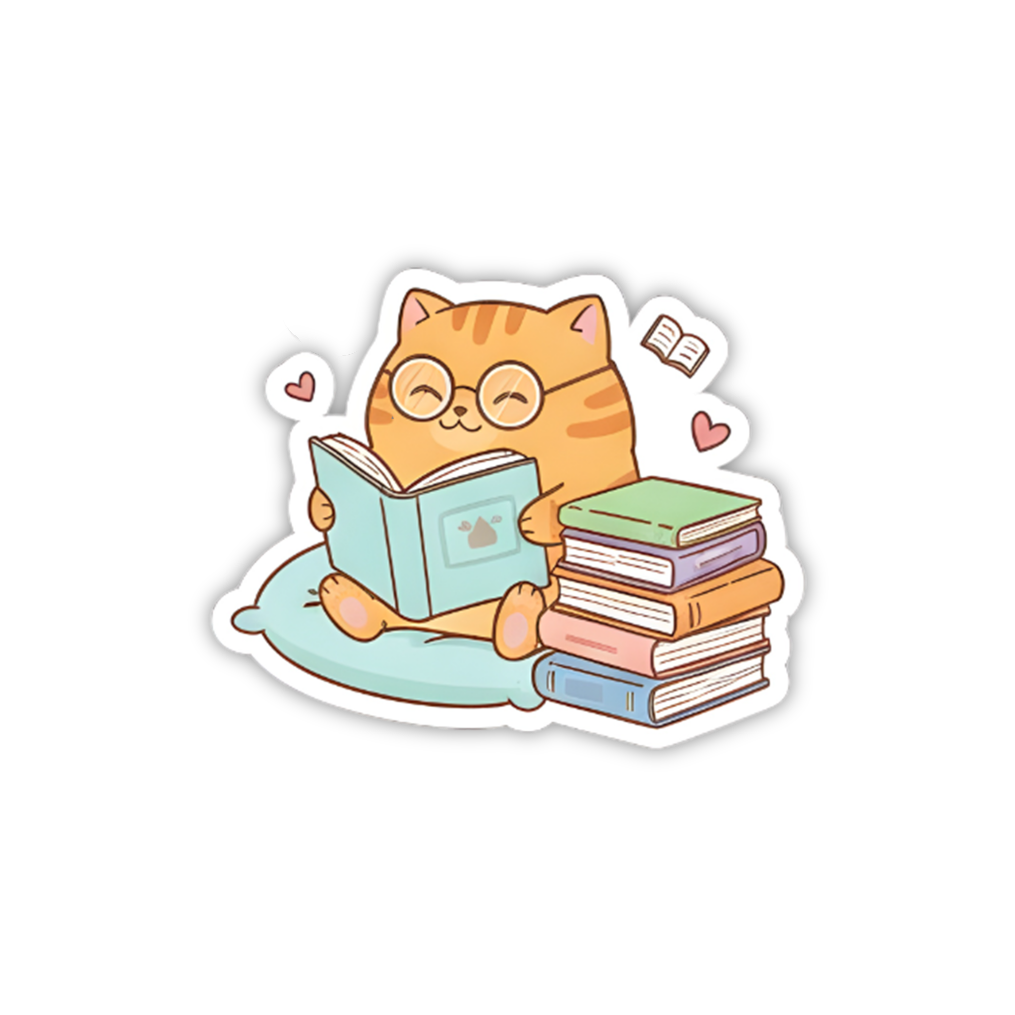 Bookworm Cat Reading Stack Sticker
