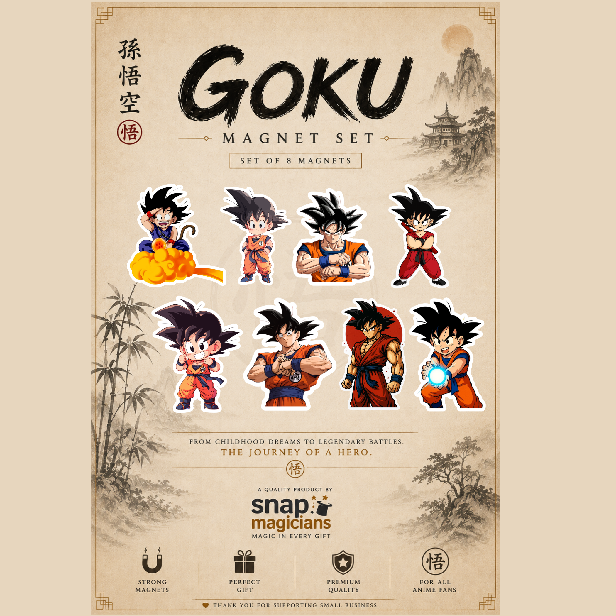 Goku Dragon Ball Z Flexible Magnet Set of 8 | Anime Collectible Gift