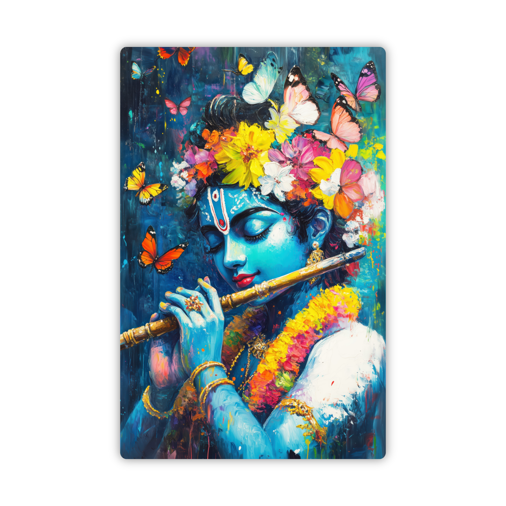Floral Krishna Flute Bliss Fridge Magnet – Colorful Devotional Decor