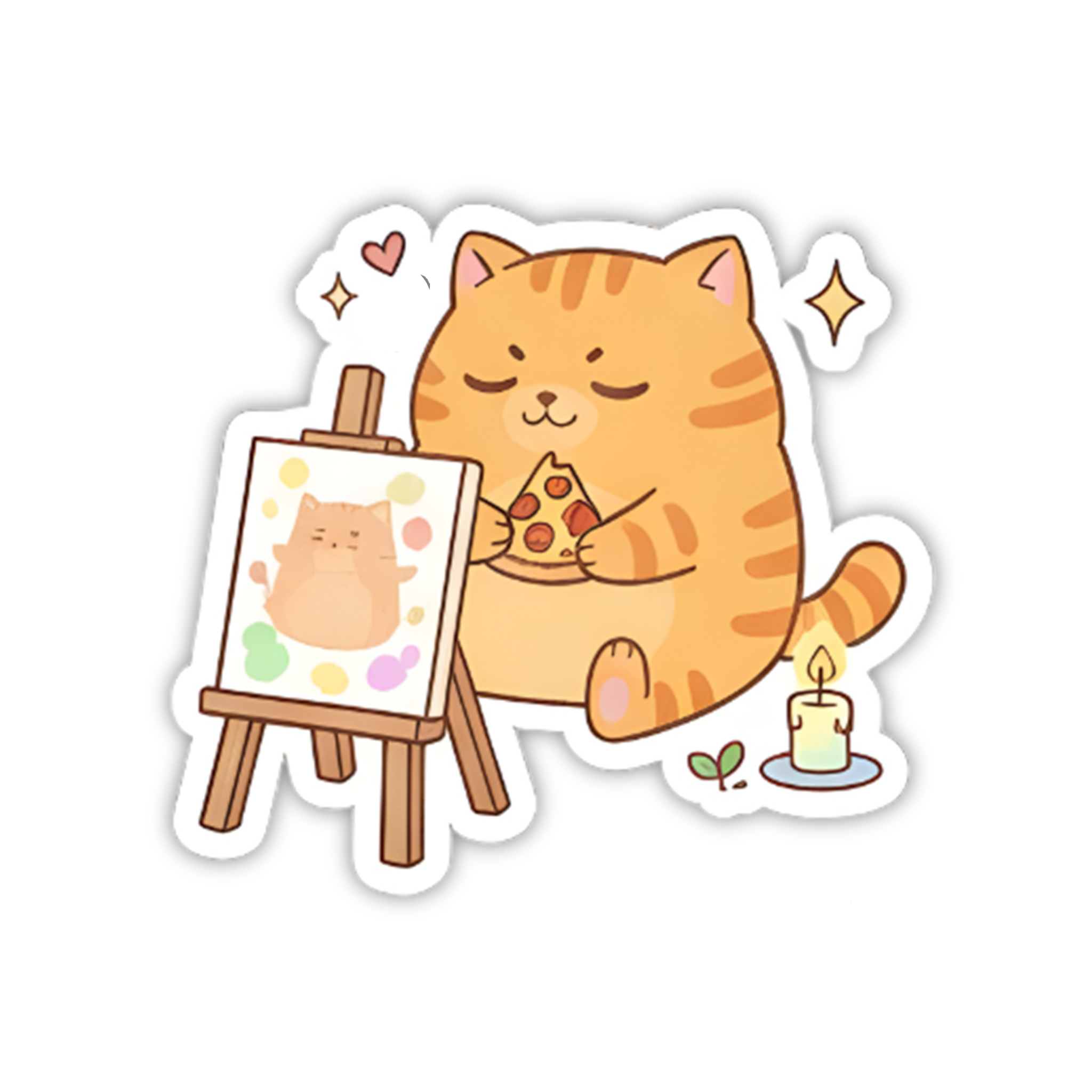 Artist Cat Painting Canvas Sticker