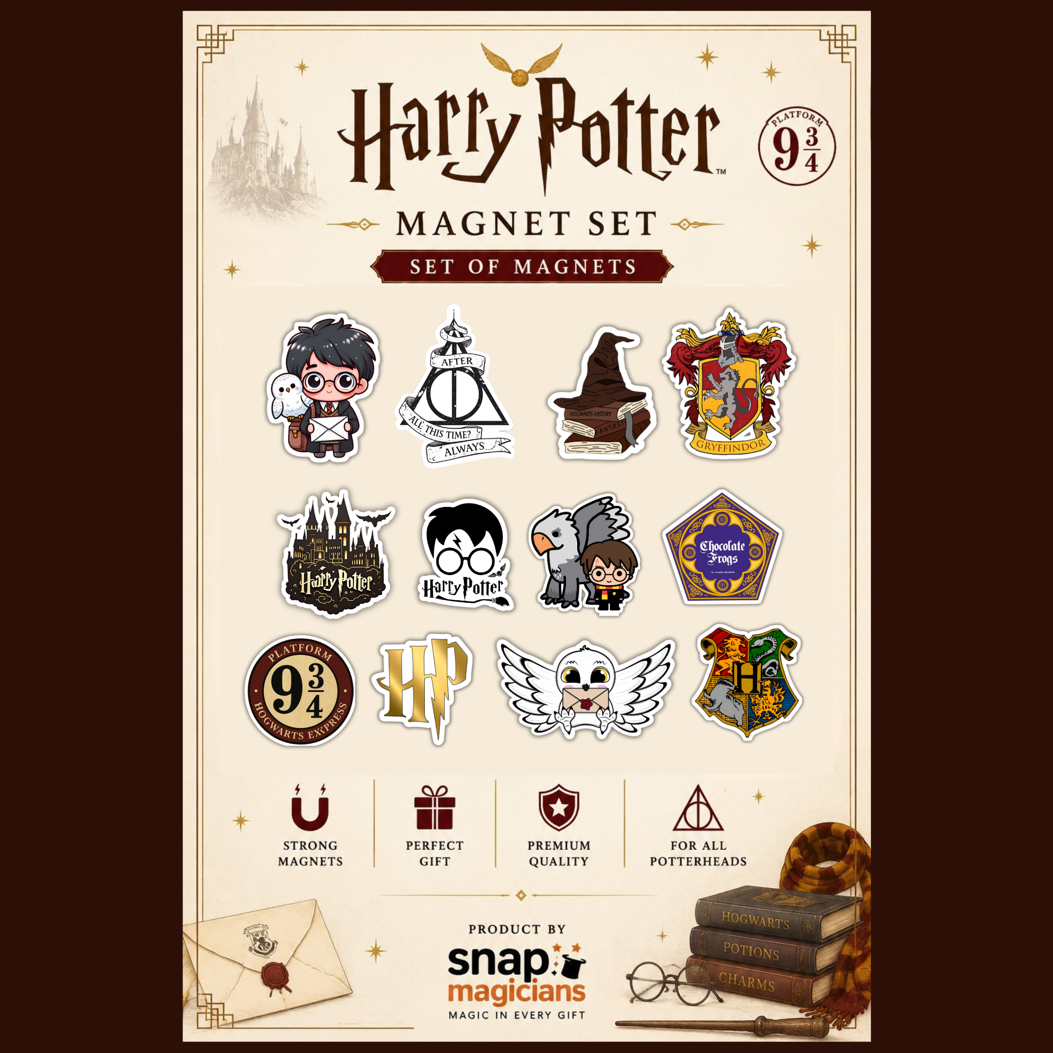 Harry Potter Set 1 Flexible Magnet Set of 12 | Fantasy Collectible Gift