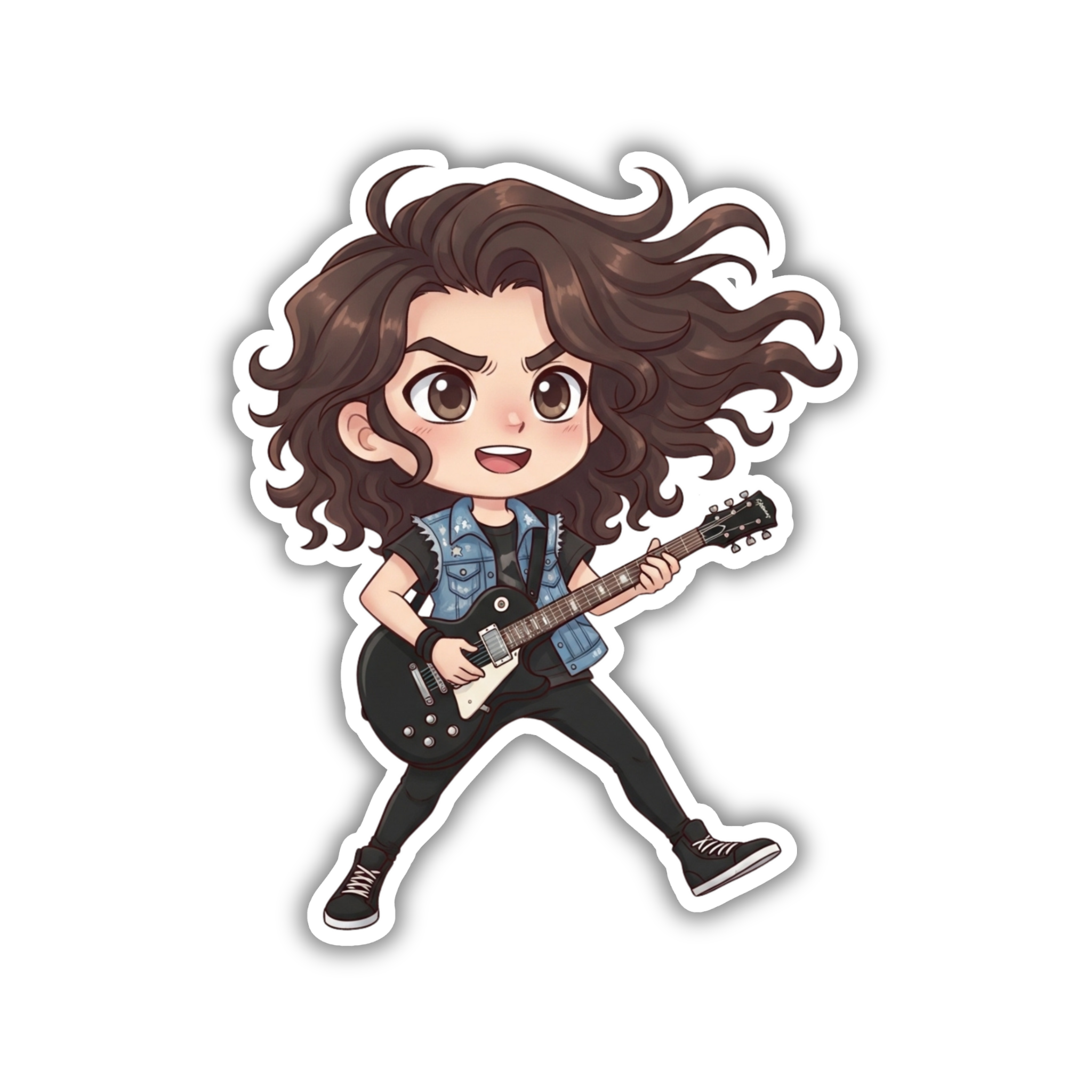 Rock Guitar Girl Vibes Vinyl Sticker | Stranger Things Aesthetic Laptop Decal | Snap Magicians