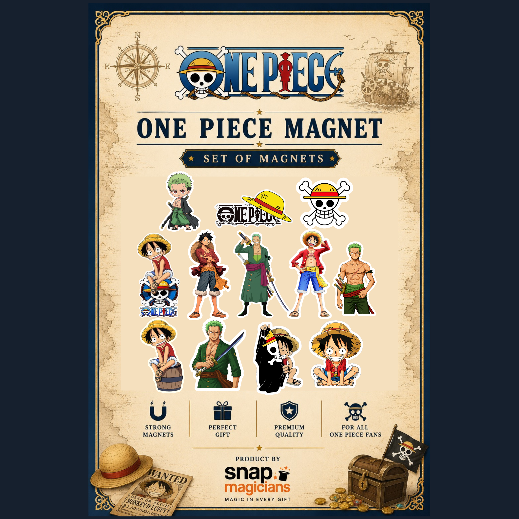 One Piece Flexible Magnet Set of 12 | Anime Collectible Gift