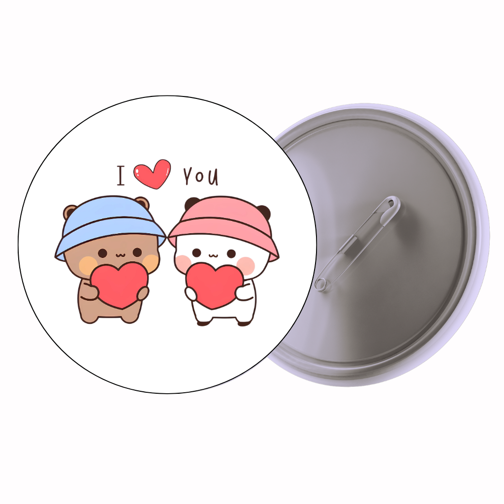 Cute Couple 'I ♥ You' Cute Pin Badge | Cartoon Badge for Bags & Jackets (2 Sizes)