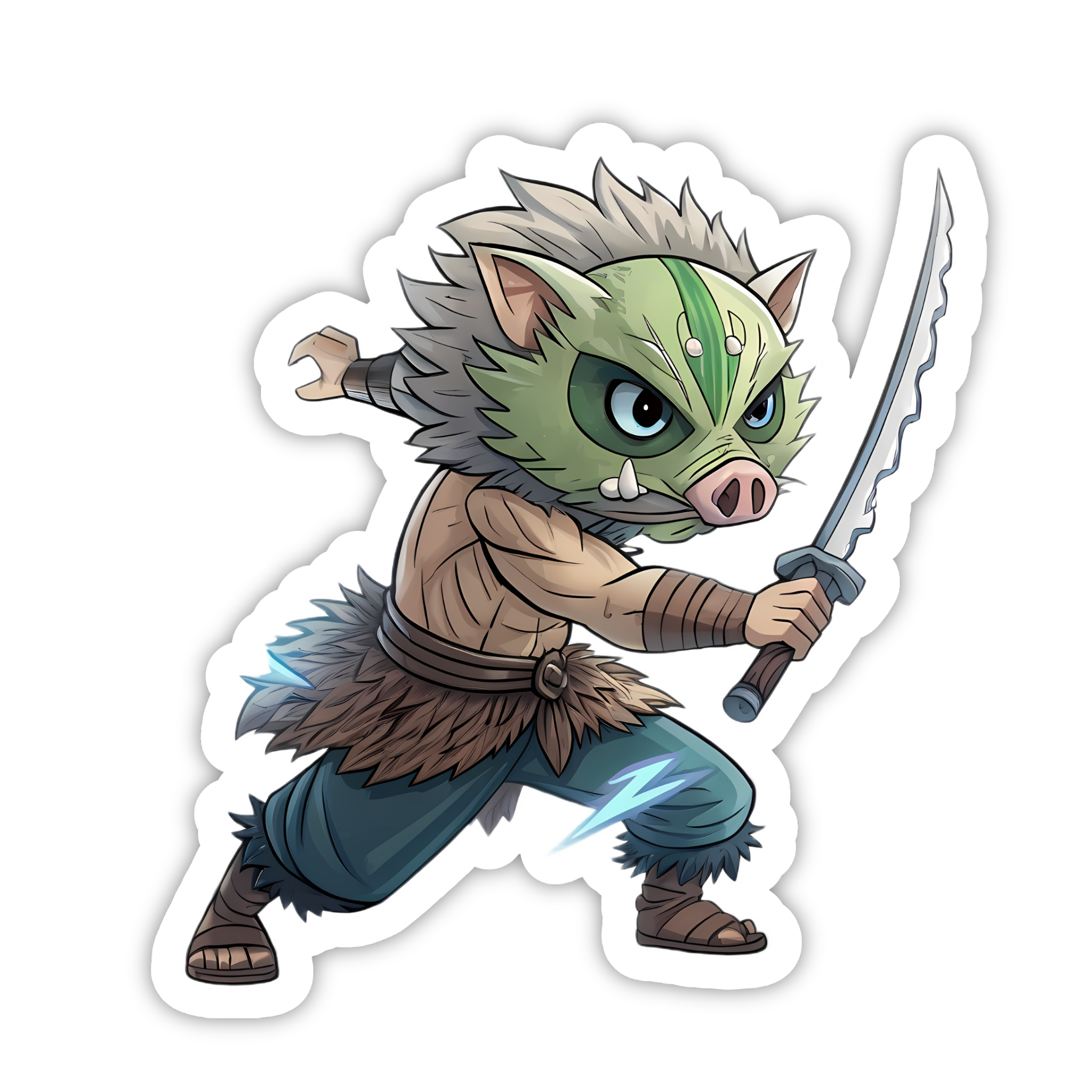 Inosuke Sword Pose Chibi Sticker