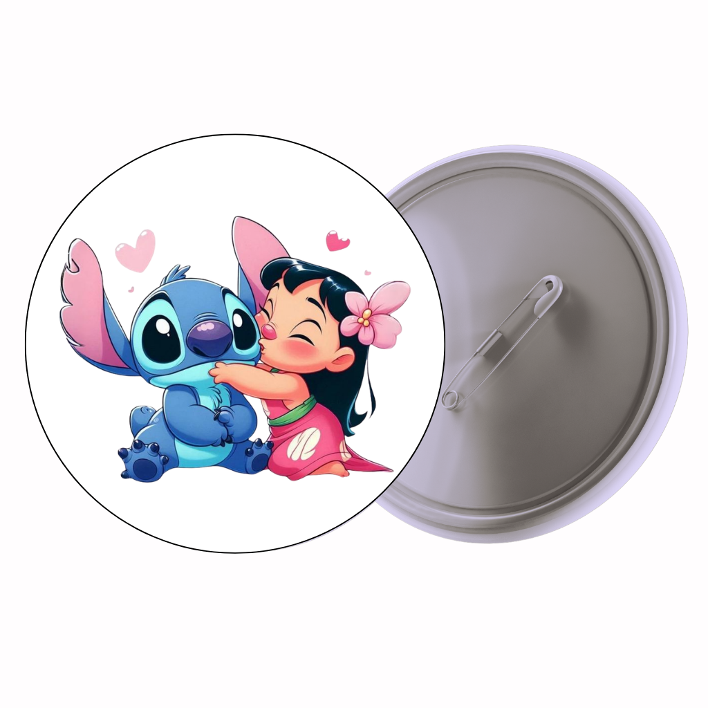 Blue Alien & Girl Hearts Cute Pin Badge | Cartoon Badge for Bags & Jackets (2 Sizes)