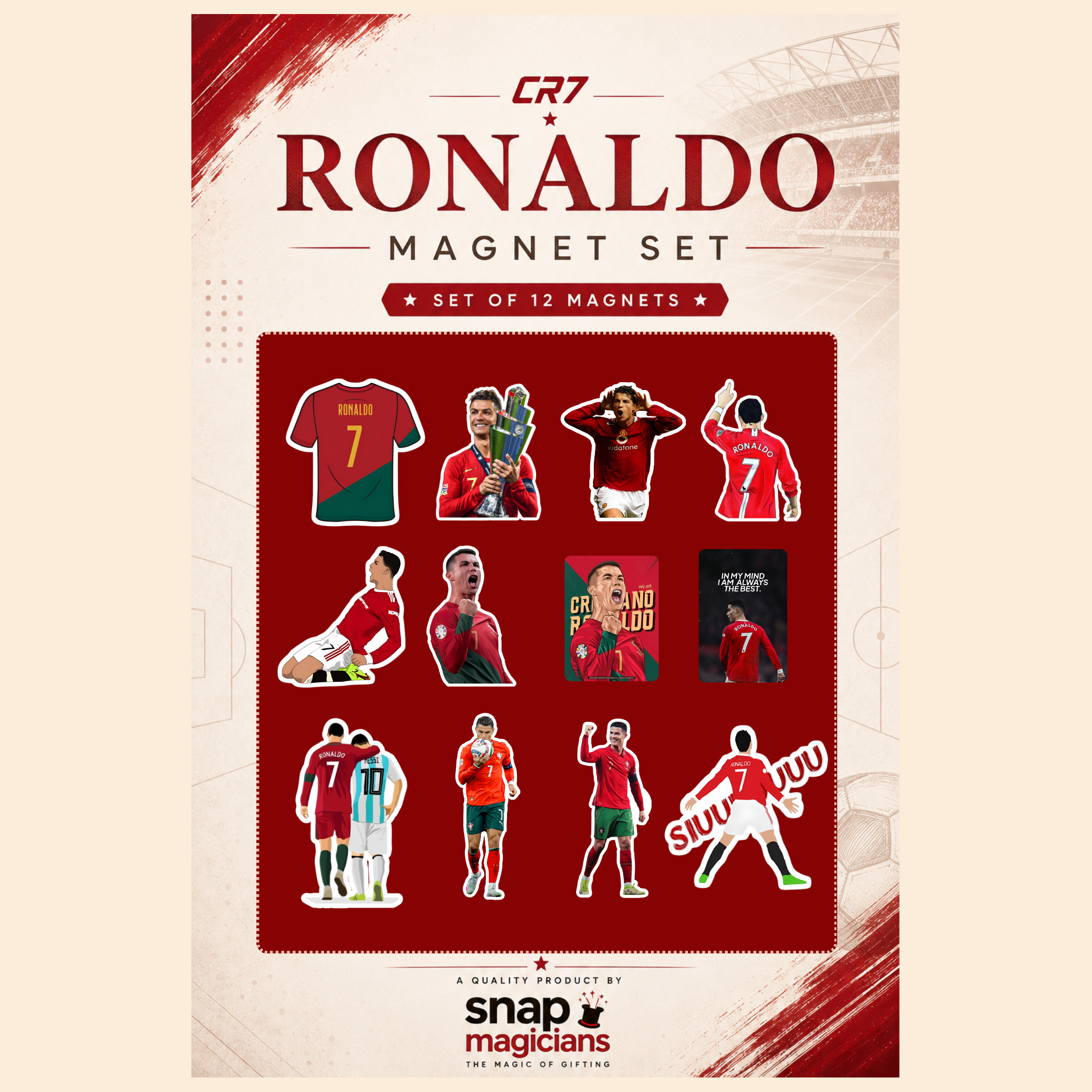 Ronaldo Flexible Magnet Set of 12 | Football Fan Gift