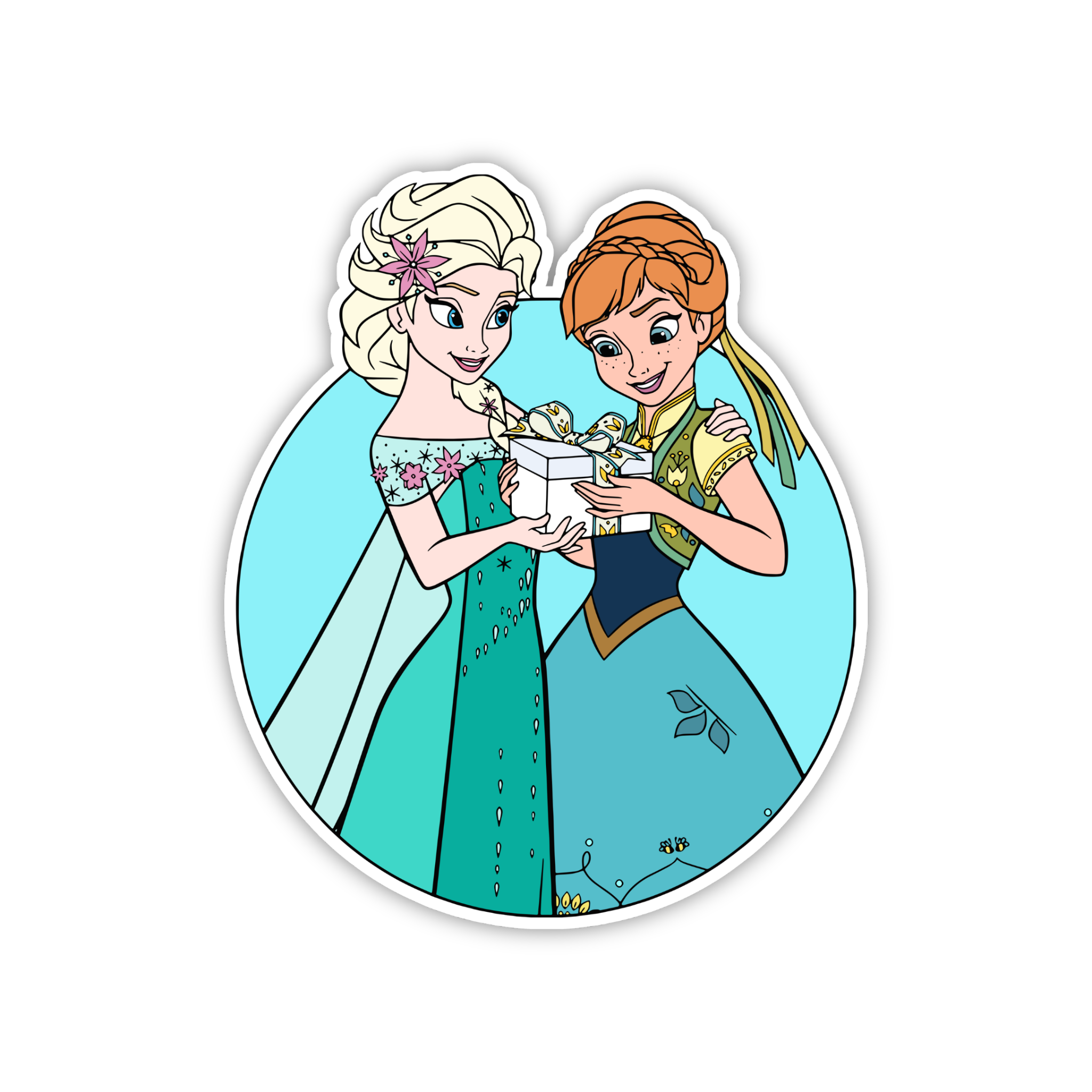 Elsa & Anna Circle Frame Sticker