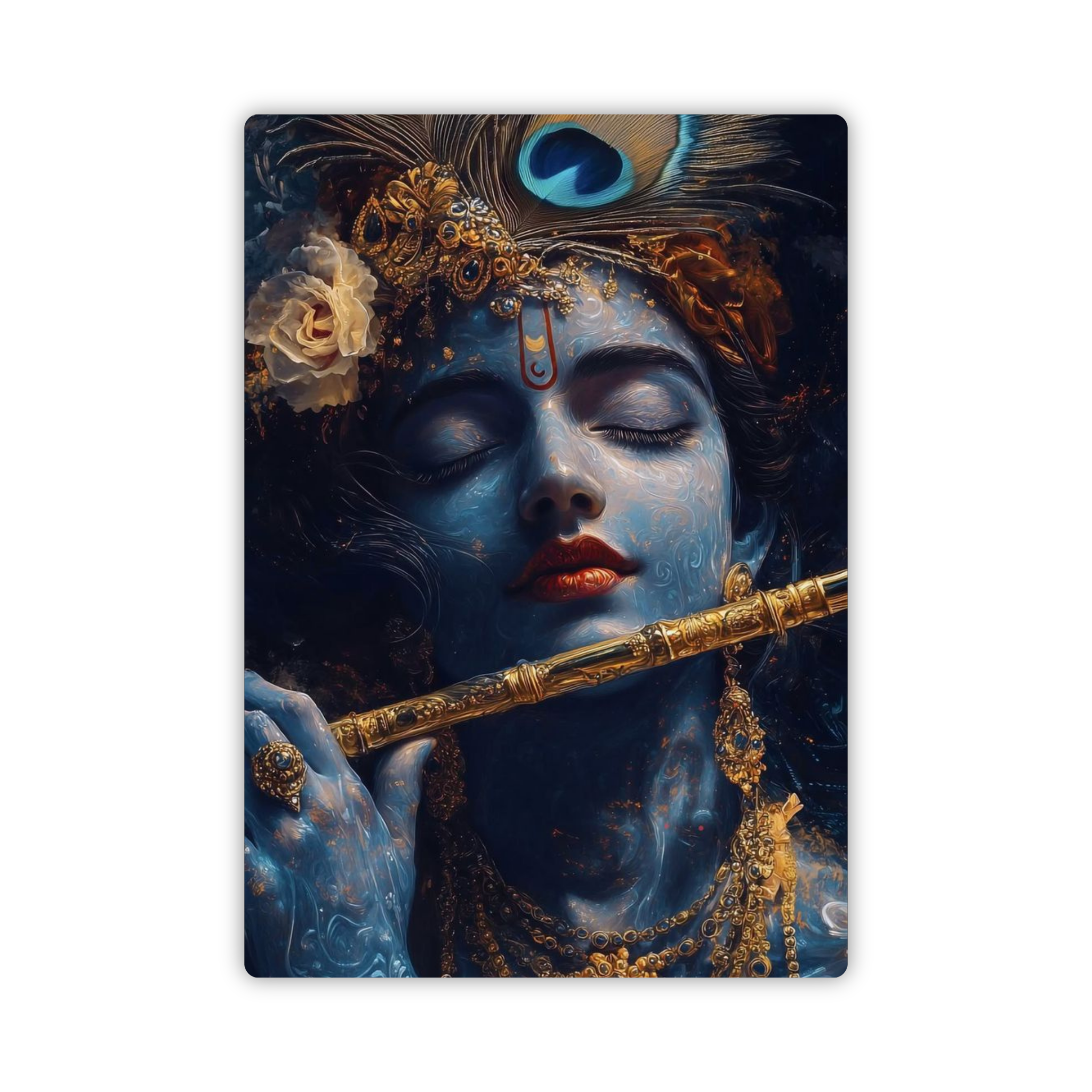 Midnight Krishna Flute Closeup Fridge Magnet – Mystical Devotional Decor
