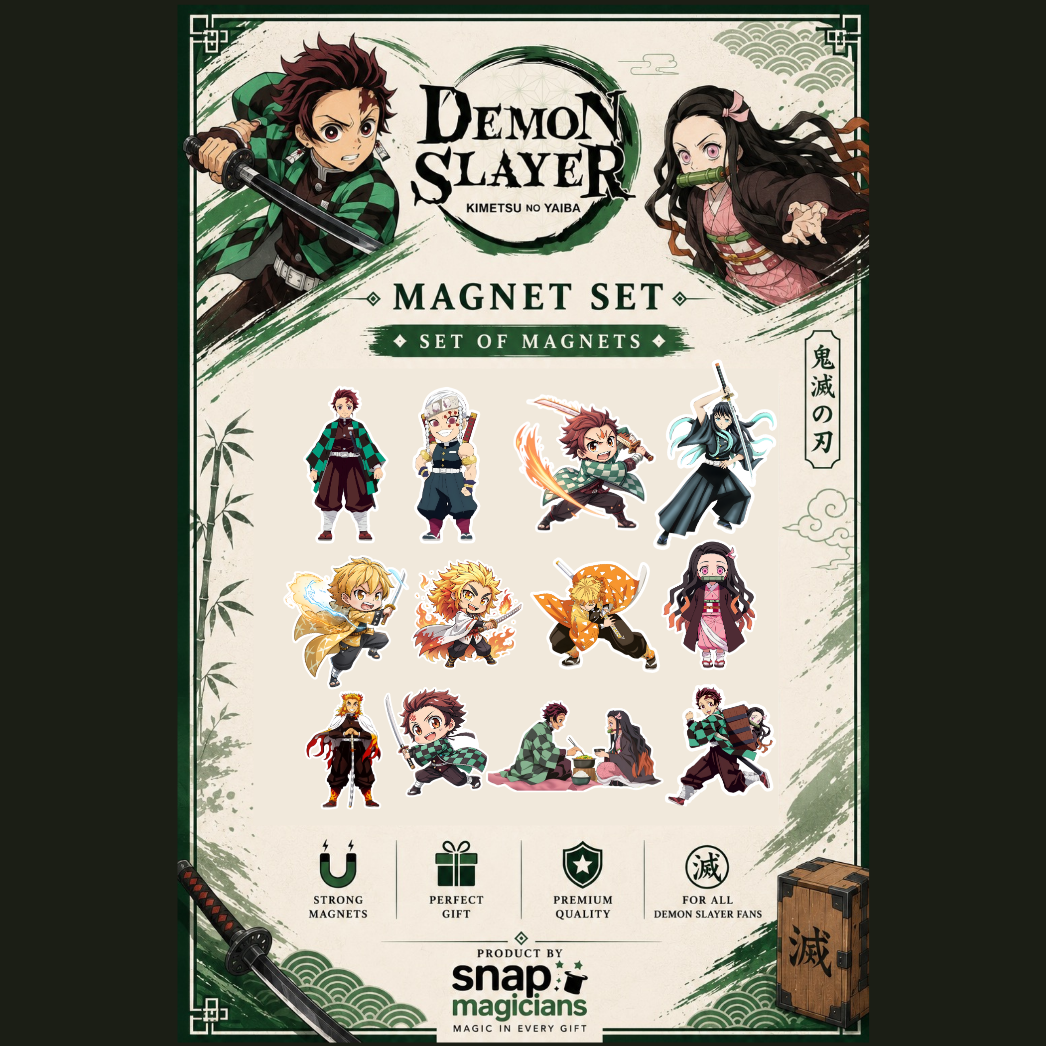 Demon Slayer Flexible Magnet Set of 12 | Anime Collectible Gift