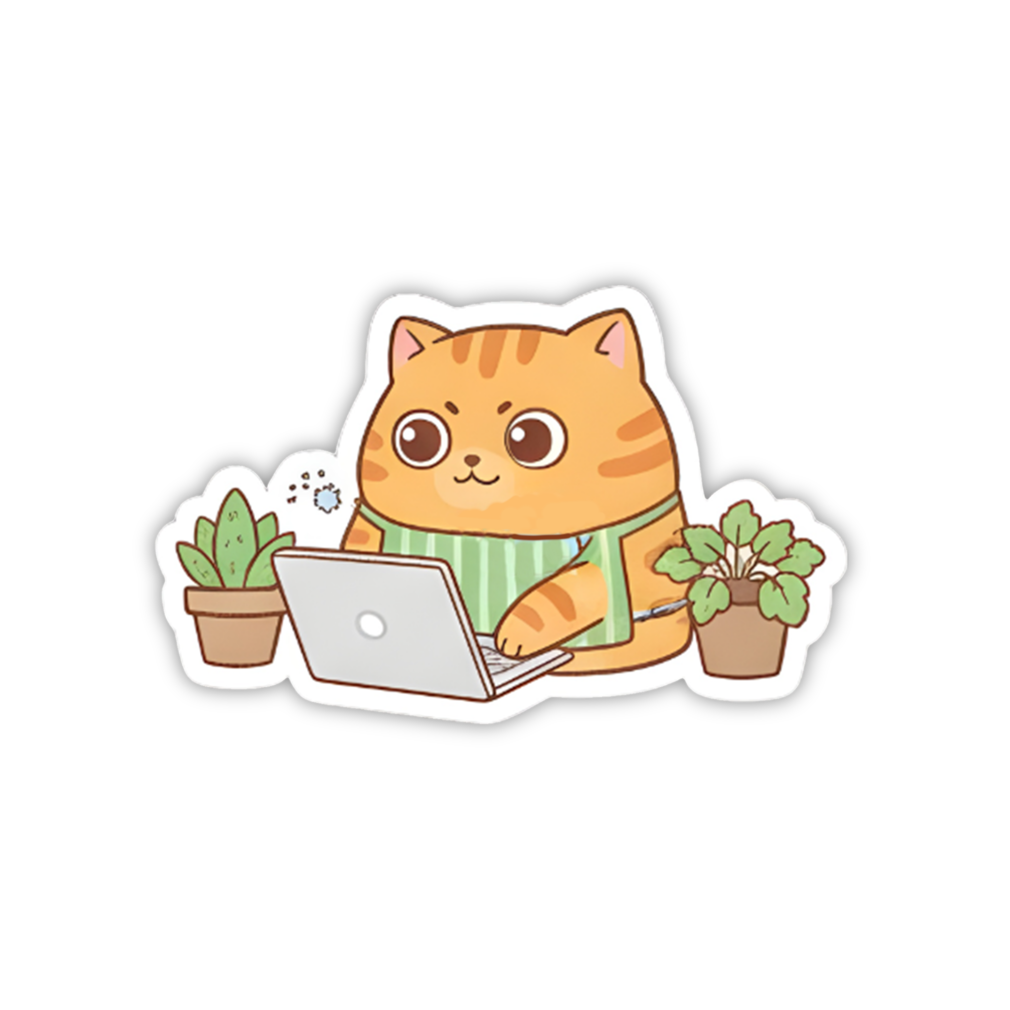 Cute Cat Working From Home Laptop Sticker