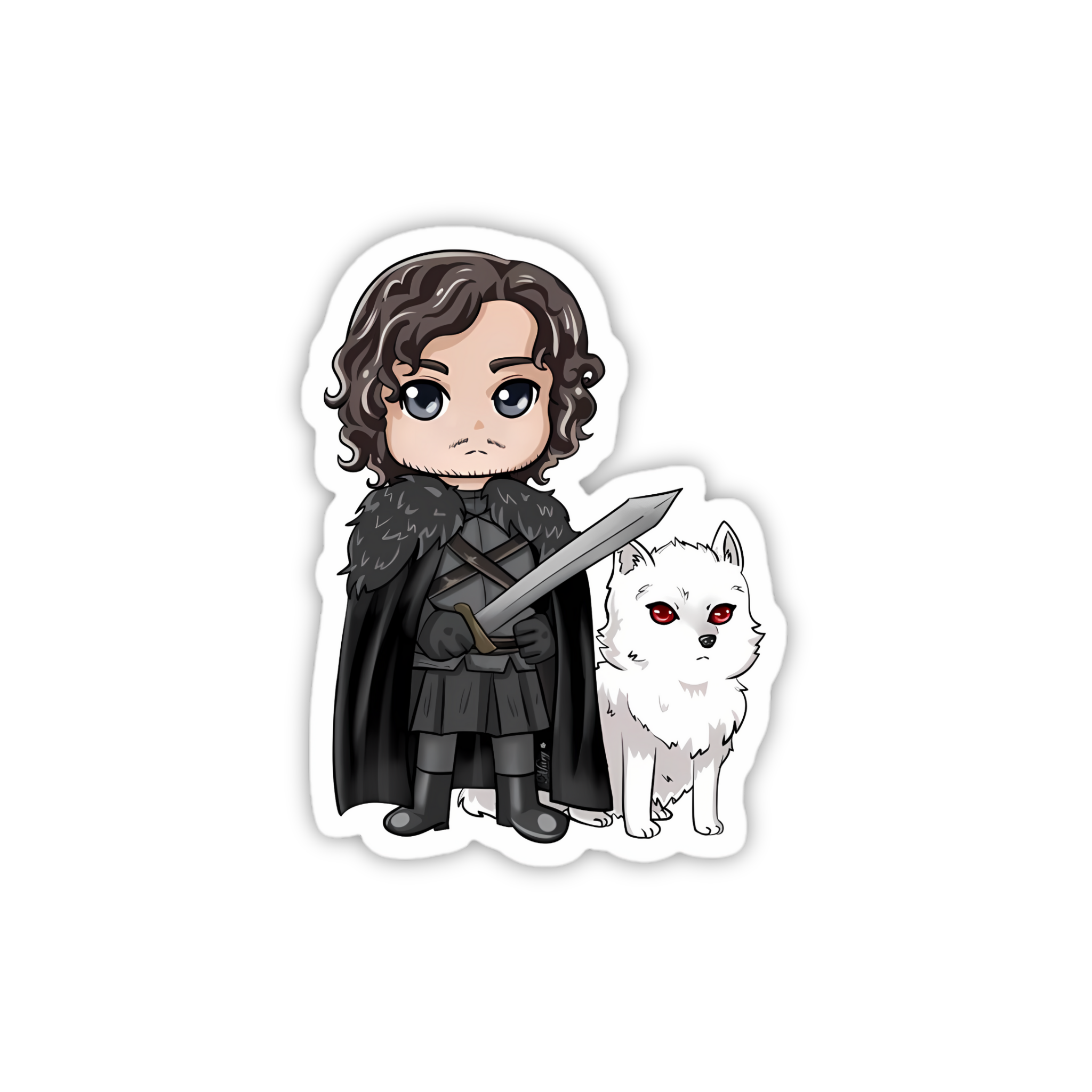 Chibi Jon Snow With Ghost Sticker