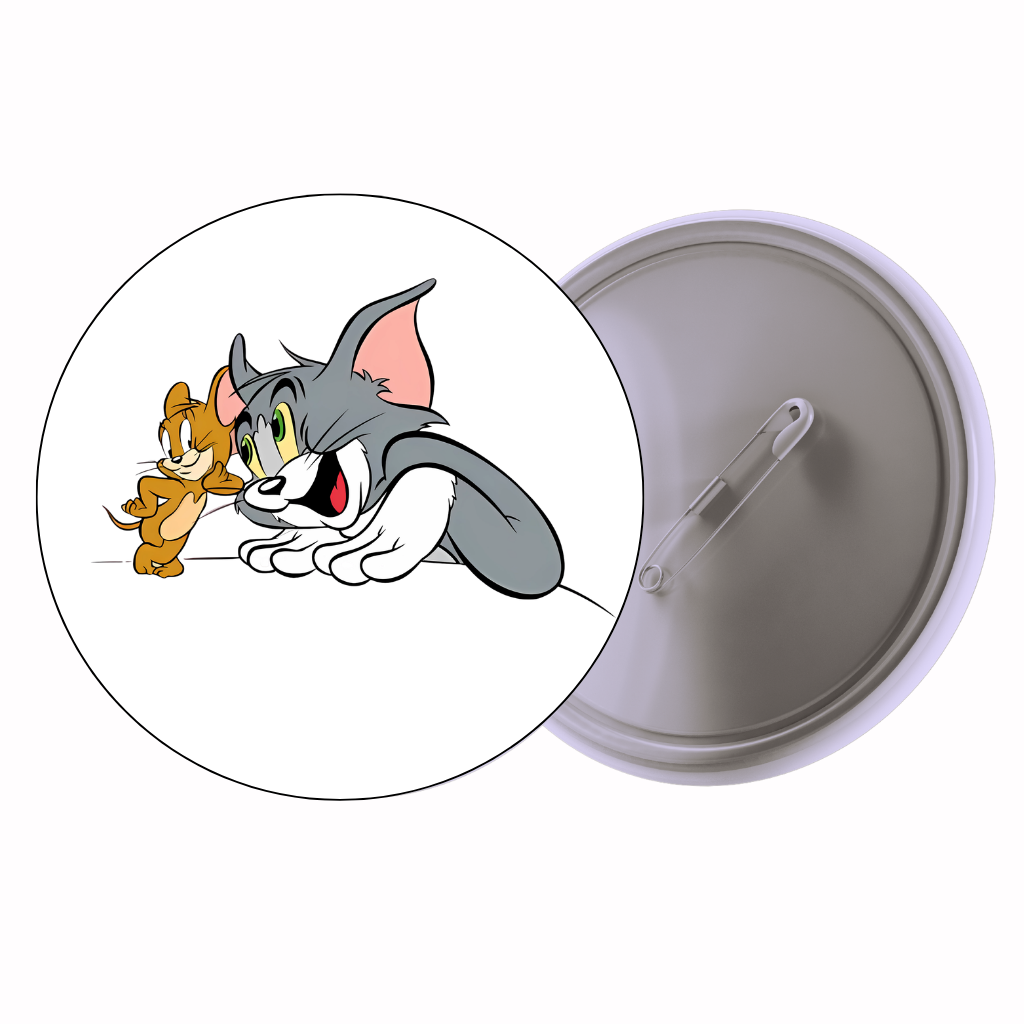 Cat & Mouse Snack Time Cute Pin Badge | Cartoon Badge for Bags & Jackets (2 Sizes)