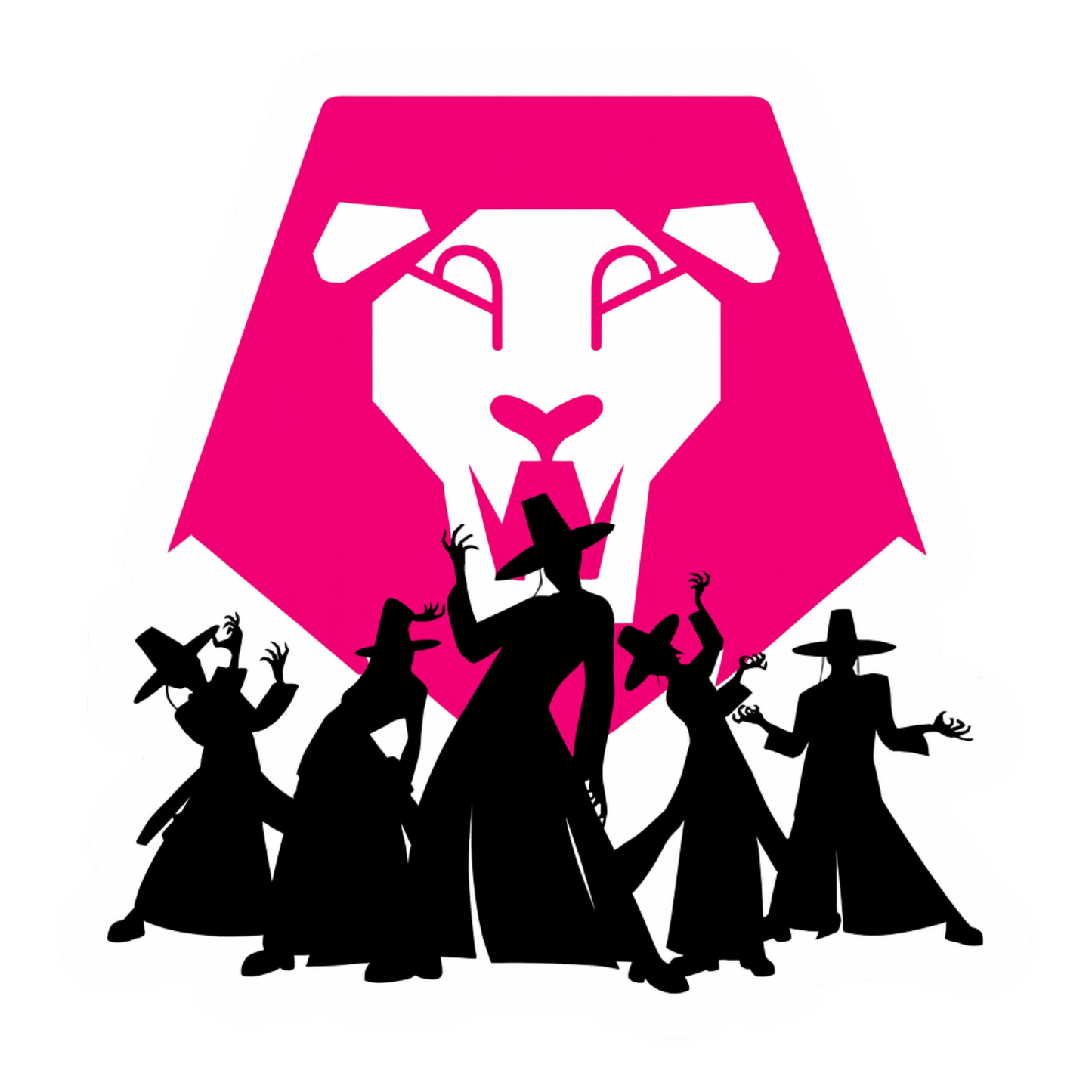 K-pop Stickers - Pink lion logo with shadowy dancers.
