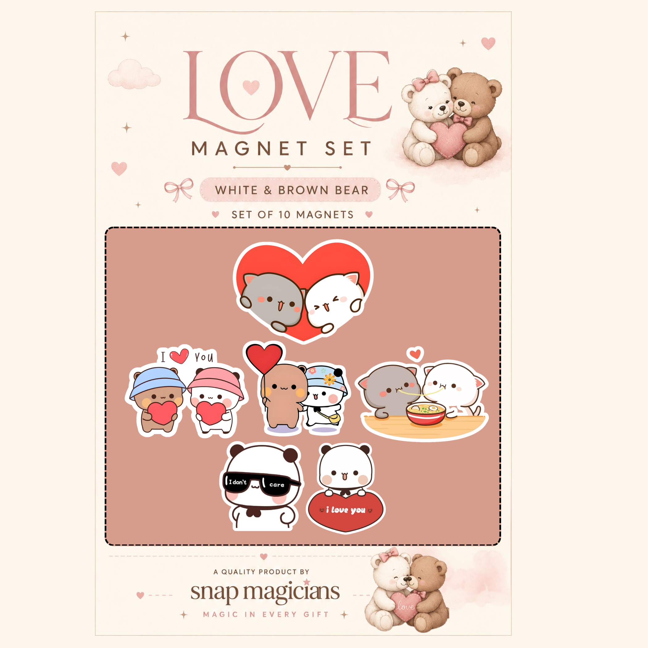 Love Magnets  Flexible Magnet Set of 6 | Cartoon Collectible Gift