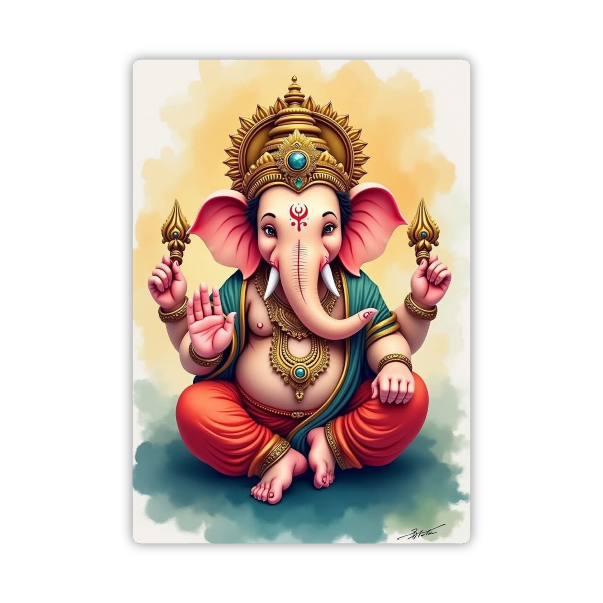 Lotus Ganesha Watercolor Fridge Magnet – Prosperity & Peace Decor