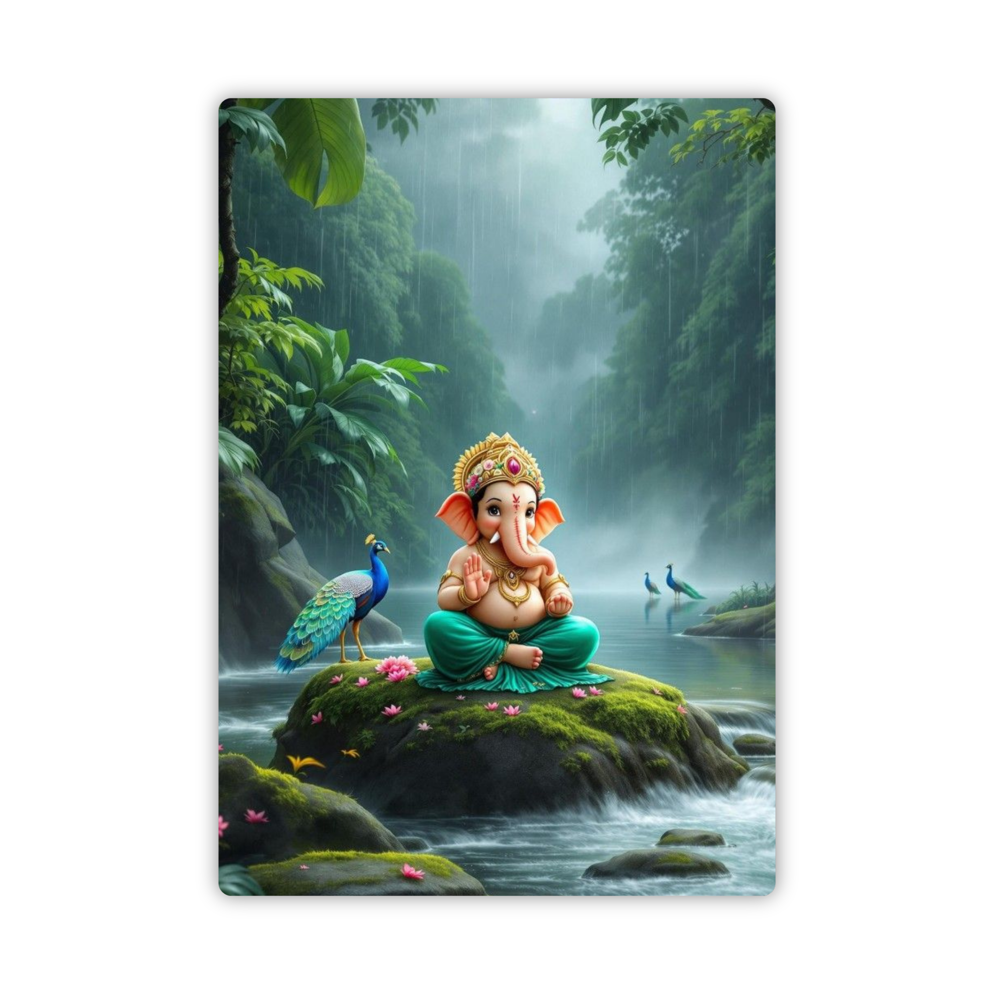 Ganesha Meditation Waterfall Fridge Magnet – Calm & Auspicious Decor