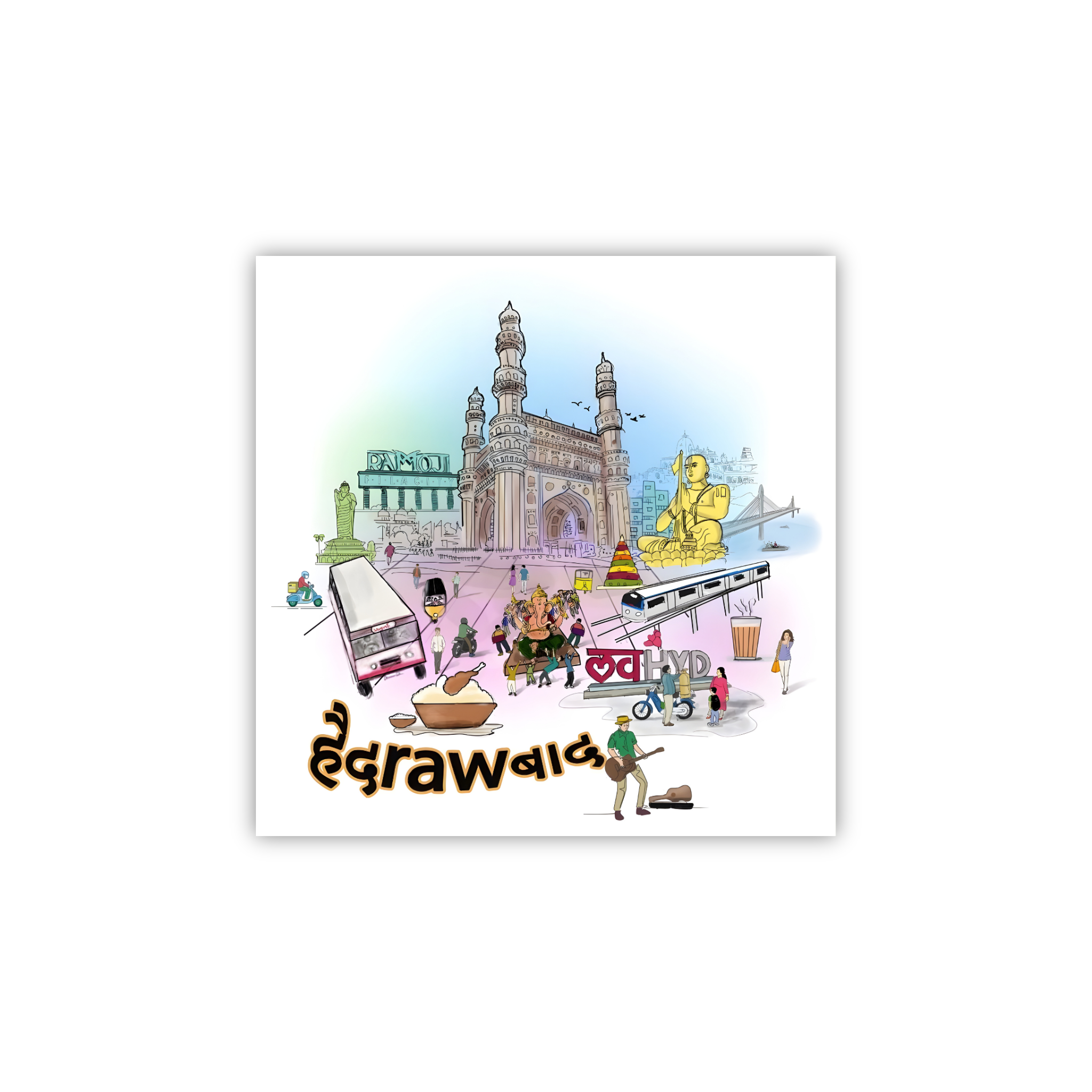 Hyderabad Cityscape Doodle Shape Magnet – Culture & Street Vibes Souvenir