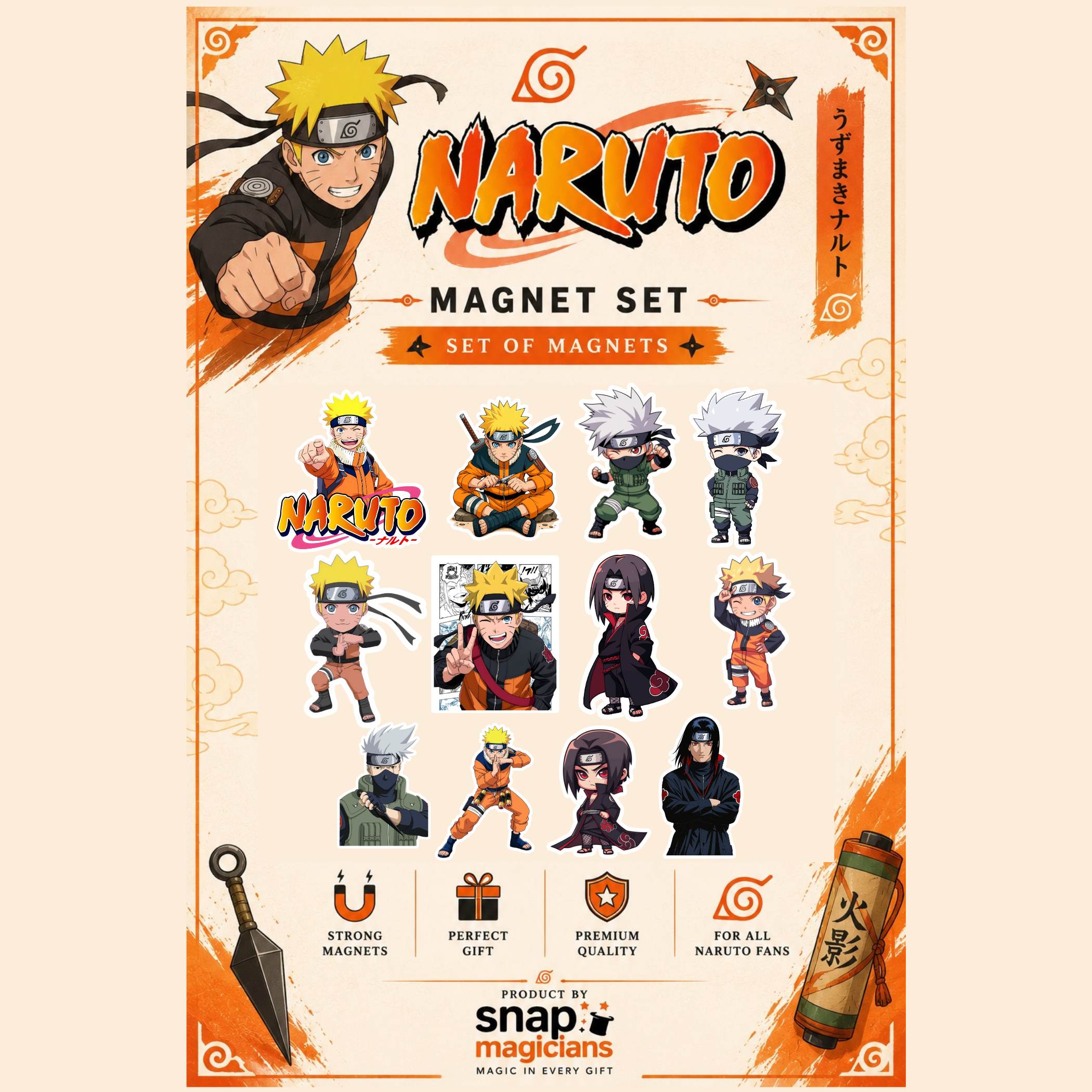 Naruto Flexible Magnet Set of 12 | Anime Collectible Gift