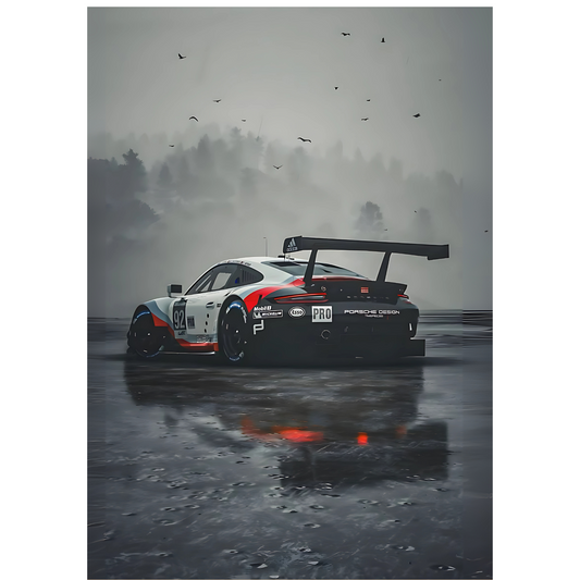 Formula 1 Car & Bike Racing Sticker – Speed Sports Vinyl Decal – Porsche GT3 Motorsport Poster (Rain Edition)