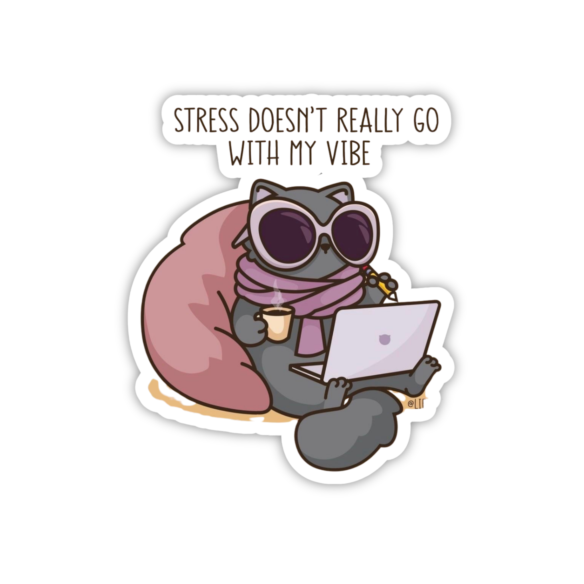 Overthinking Cat With Laptop Sticker